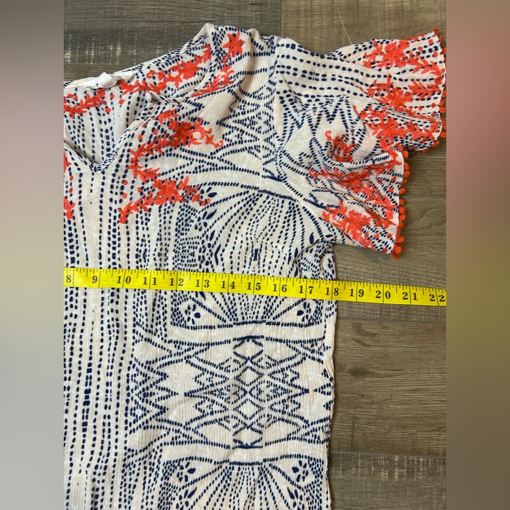THML Embroidered Boho Blouse | Navy & Coral Summer Top - Size Small - Picture 5 of 8